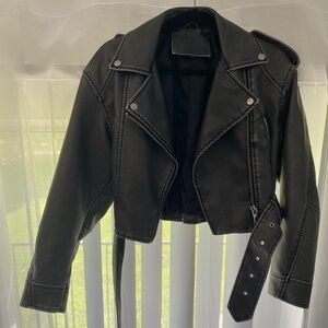 Women's Cropped Moto Jacket- Gray